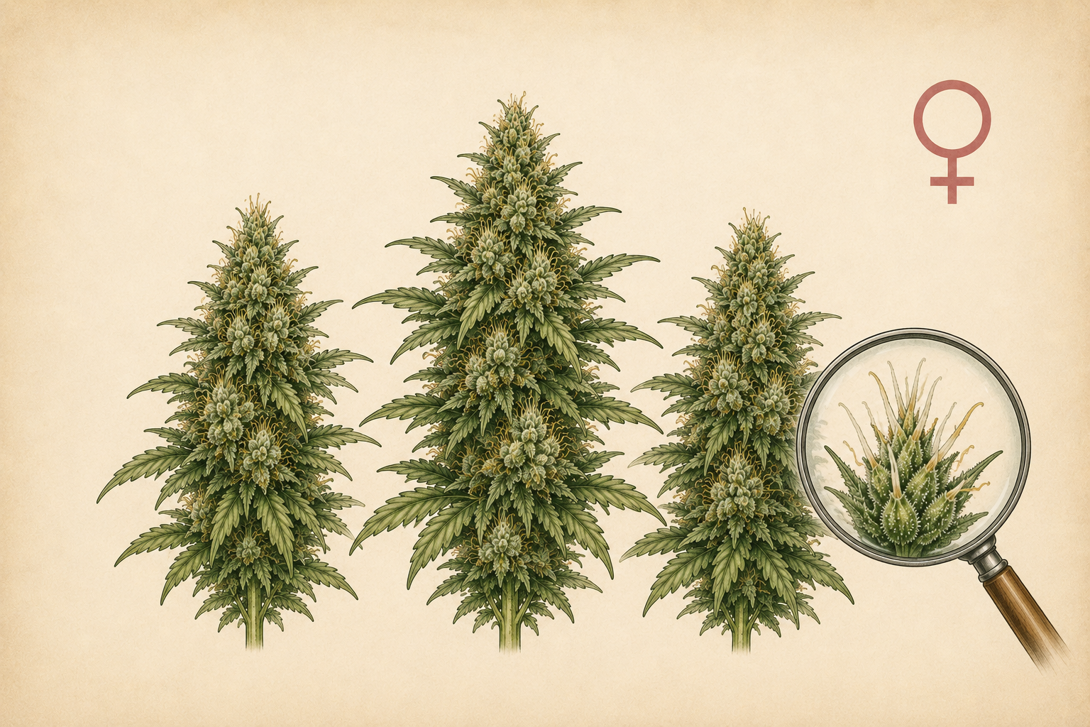 Feminized cannabis plant with resinous female flowers — photoperiod genetics from Pyramid Seeds