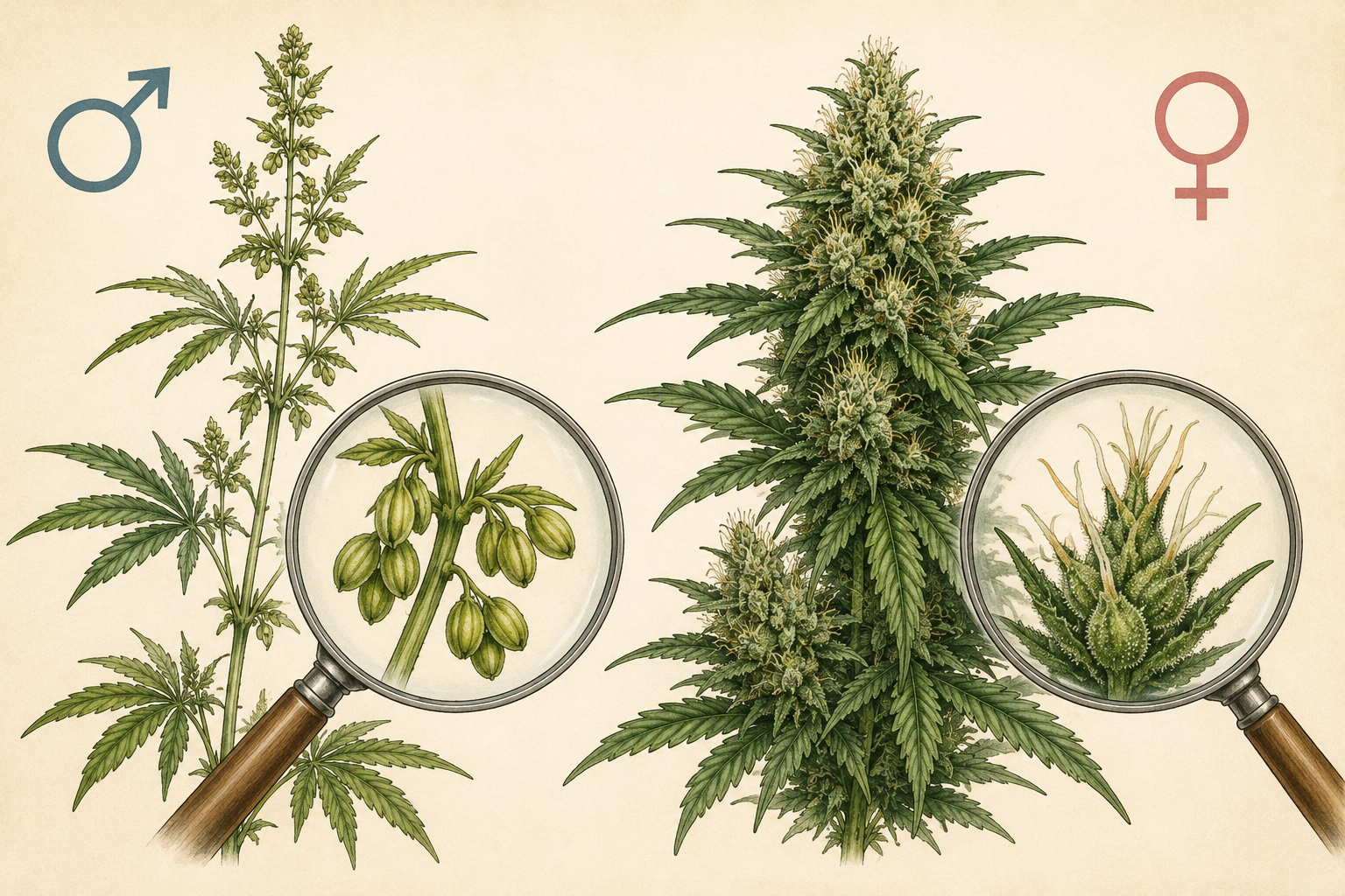 Regular cannabis seeds producing both male and female plants — natural genetics used for breeding and pheno-hunting